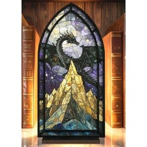 Fantasy Dragon Book Nook Suncatcher Candle Holder – Glowing Library Bookshelf...
